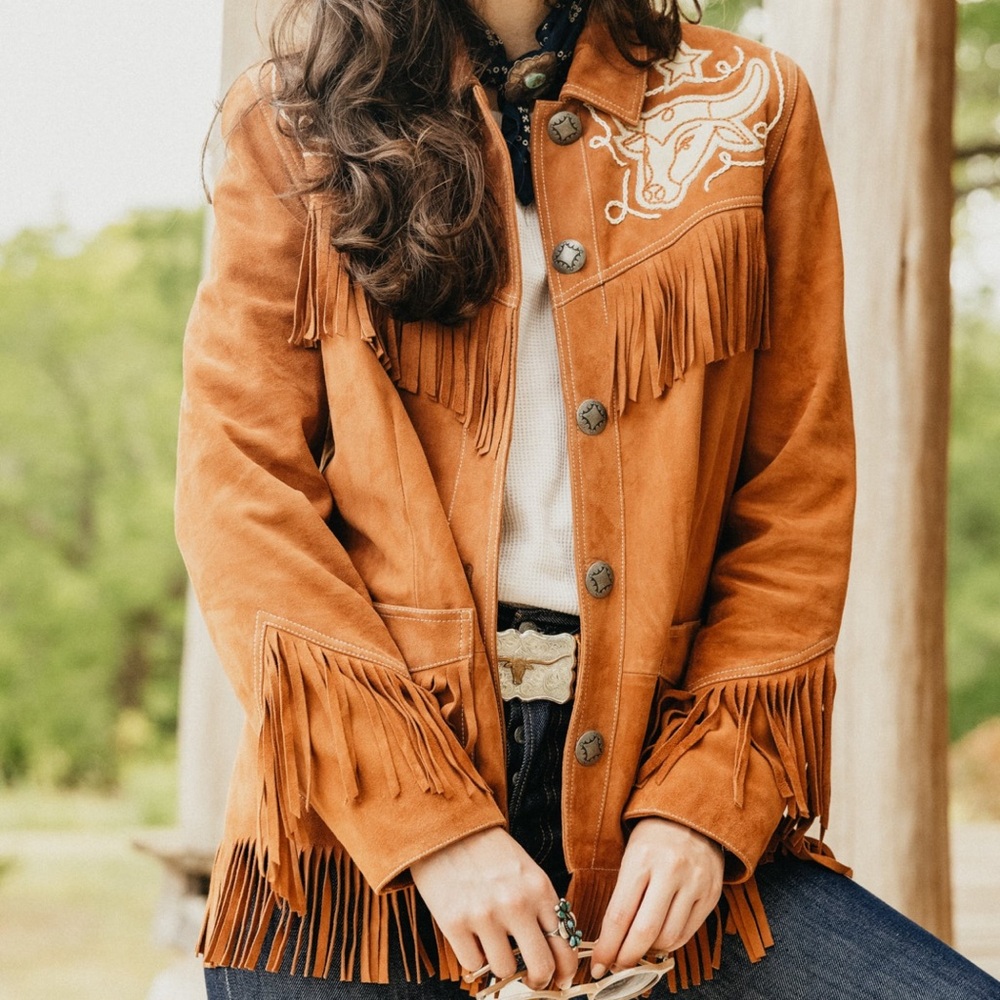 Double. D Ranch Dobie leather Fringe Jacket roping steer DDR concho Rtl $995 M - Picture 3 of 7